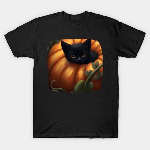 Cute Black Cat In Pumpkin T-Shirt by SillyShirts